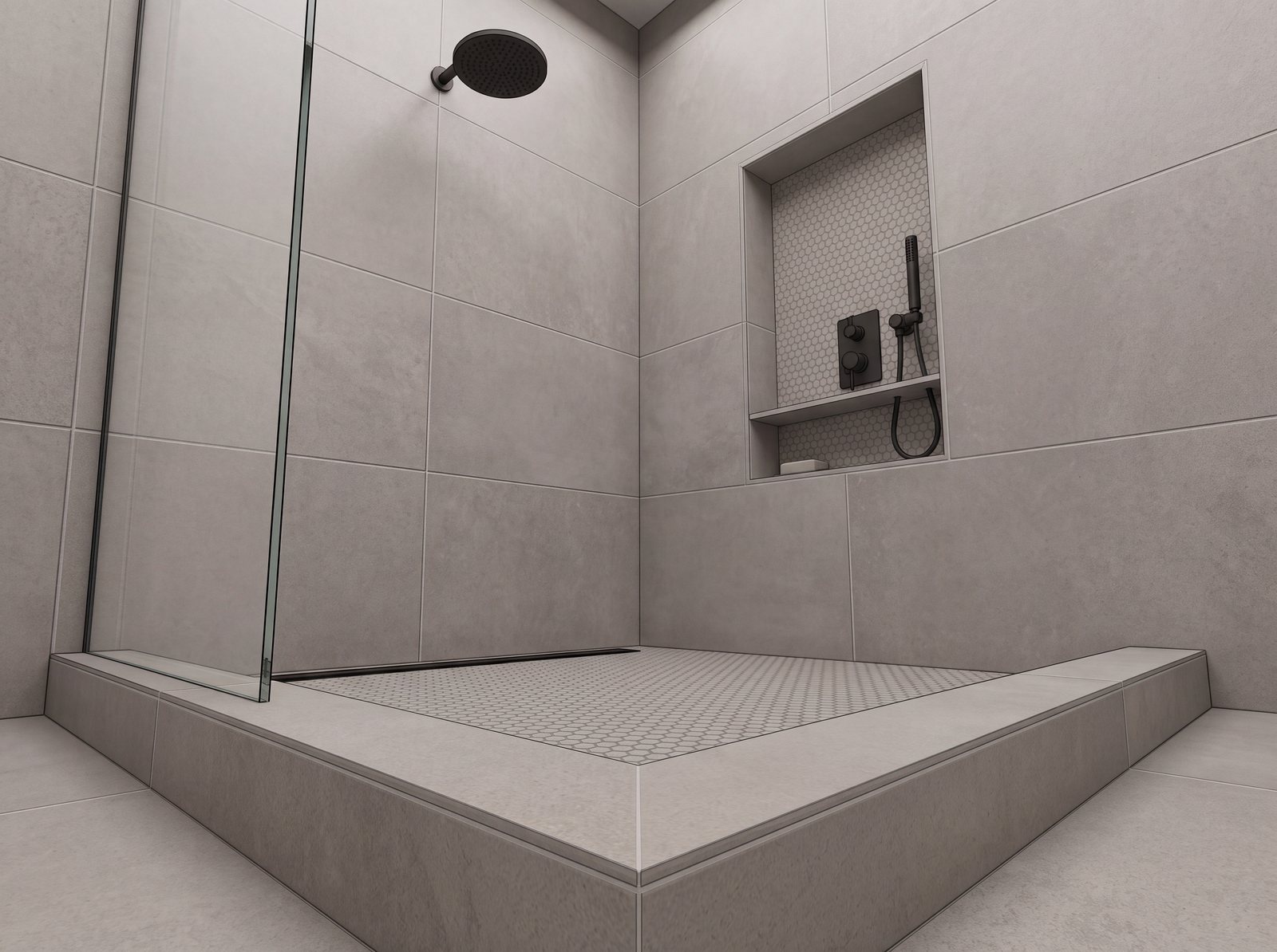 Tiled mud-set shower