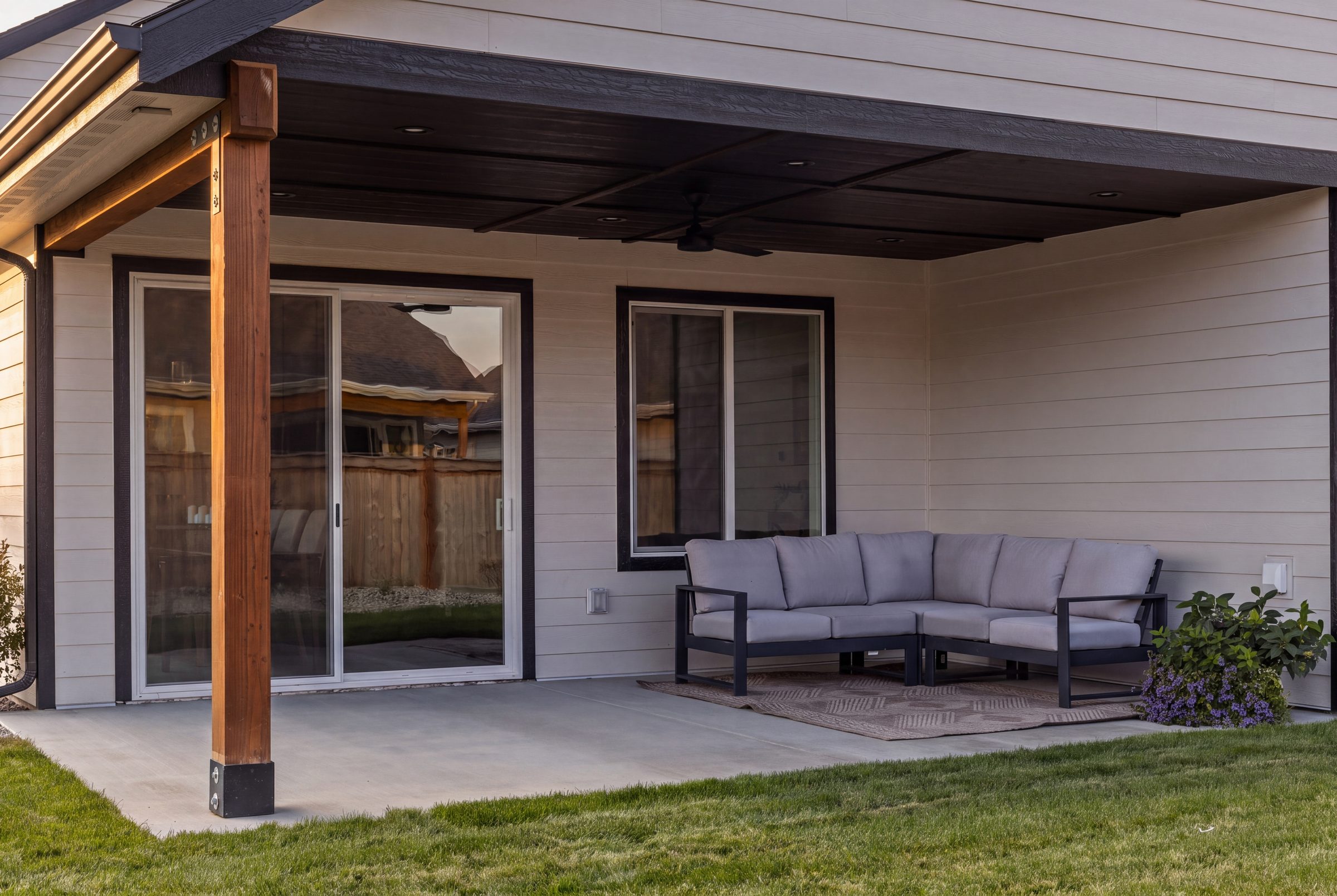 The covered rear patio
