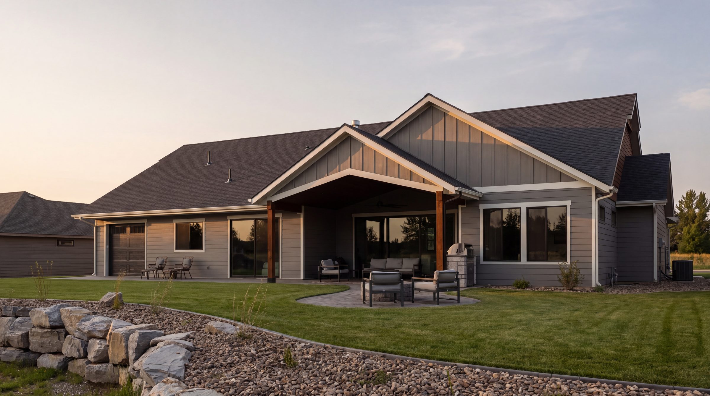 The back of the home at golden hour